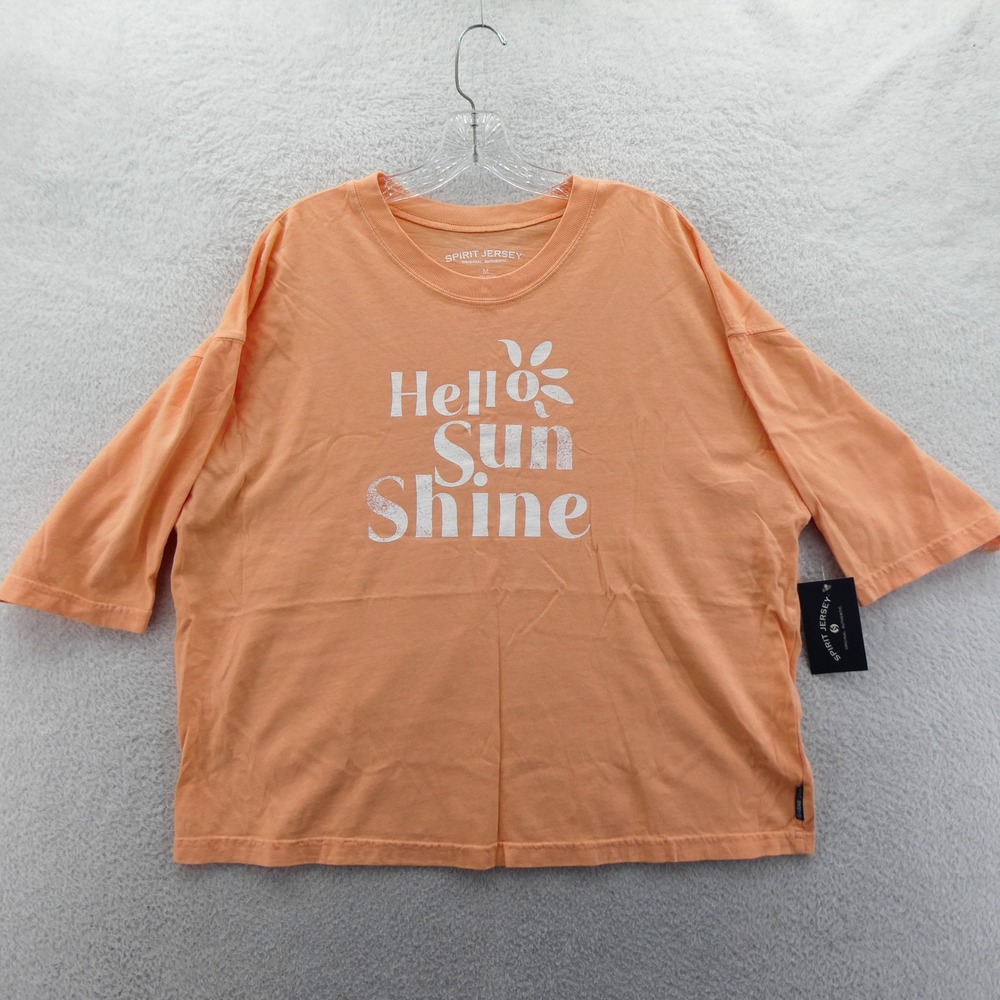 Spirit‎ Jersey Shirt Womens Medium Hello Sun Shine Orange Graphic Cotton Cropped